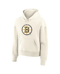Fanatics Women's Cream Boston Bruins Elevated Distressed Logo Hoodie