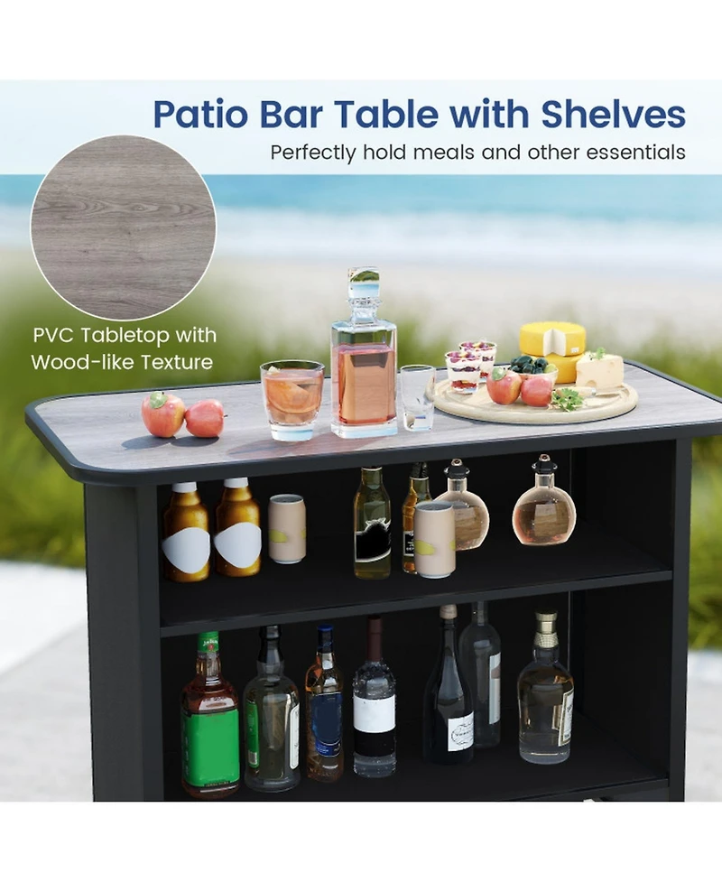 Sugift 3-Piece Outdoor Bar Set with Footrest and 2-Tier Storage Shelf