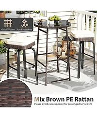 Sugift 3-Piece Outdoor Swivel Bar Set Pe Rattan Bar Height Table with 2 Chairs