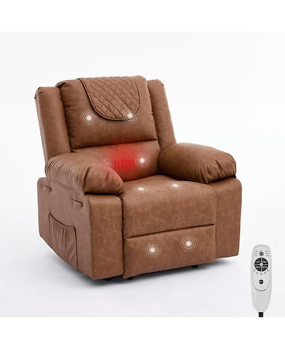 gaomon Oversized Pu Leather Manual Recliner with Vibration, Heating and Side Pocket. Perfect for Living Room or Bedroom