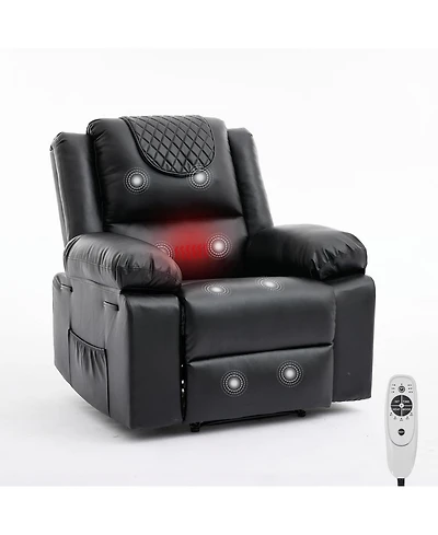 gaomon Oversized Pu Leather Manual Recliner with Vibration, Heating and Side Pocket. Perfect for Living Room or Bedroom