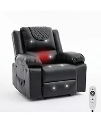 gaomon Oversized Pu Leather Manual Recliner with Vibration, Heating and Side Pocket. Perfect for Living Room or Bedroom