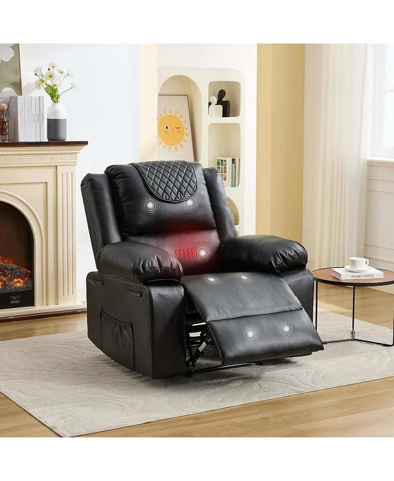gaomon Oversized Pu Leather Manual Recliner with Vibration, Heating and Side Pocket. Perfect for Living Room or Bedroom