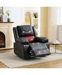 gaomon Oversized Pu Leather Manual Recliner with Vibration, Heating and Side Pocket. Perfect for Living Room or Bedroom