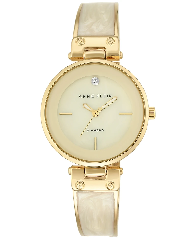 Anne Klein Women's Diamond Accent Gold-Tone and Ivory Bracelet Watch 34mm