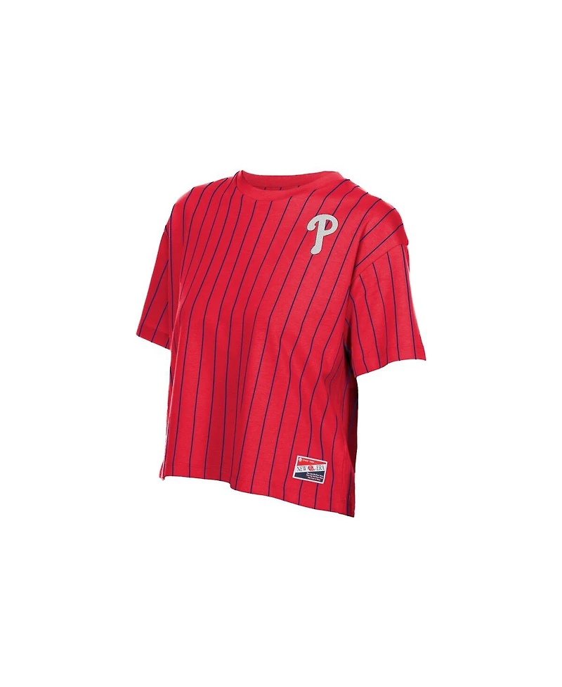 New Era Women's Red Philadelphia Phillies Throwback Meshback Pinstripe Boxy T-Shirt