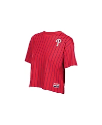 New Era Women's Red Philadelphia Phillies Throwback Meshback Pinstripe Boxy T-Shirt