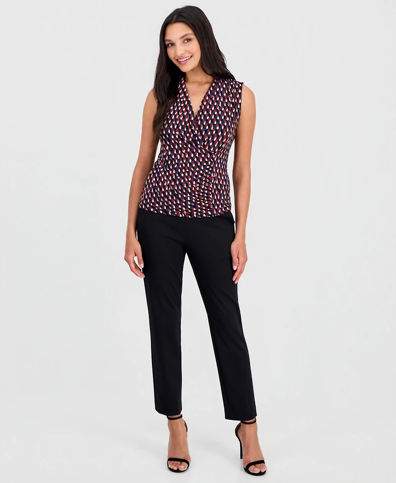 Anne Klein Women's Printed Faux-Wrap Sleeveless Top