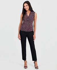 Anne Klein Women's Printed Faux-Wrap Sleeveless Top