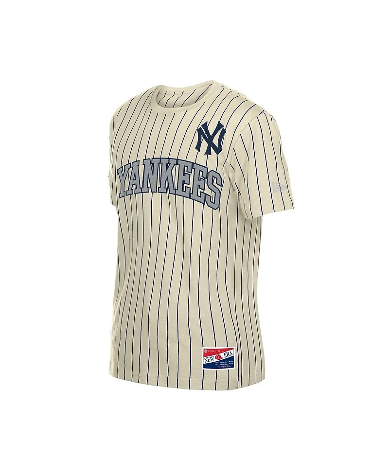 New Era Men's Cream York Yankees Throwback Meshback Pinstripe T-Shirt