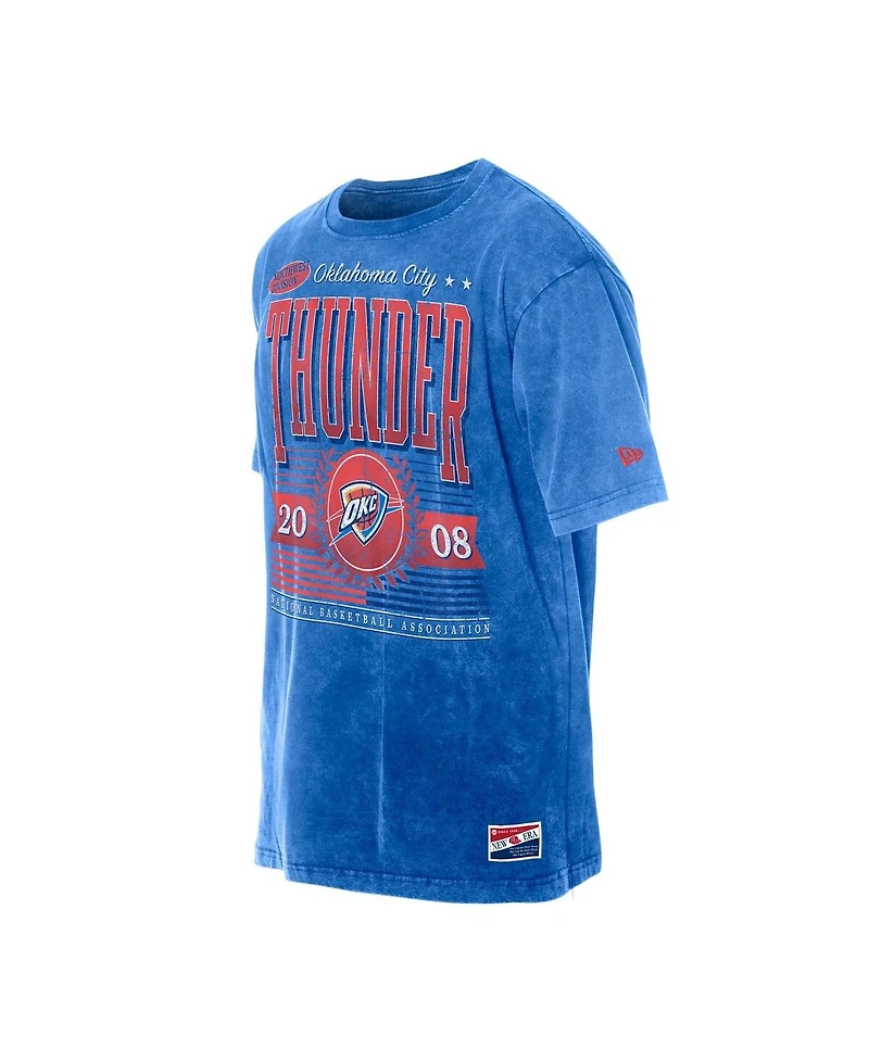 New Era Men's Blue Oklahoma City Thunder Oversized Throwback Collection Mineral Wash T-Shirt