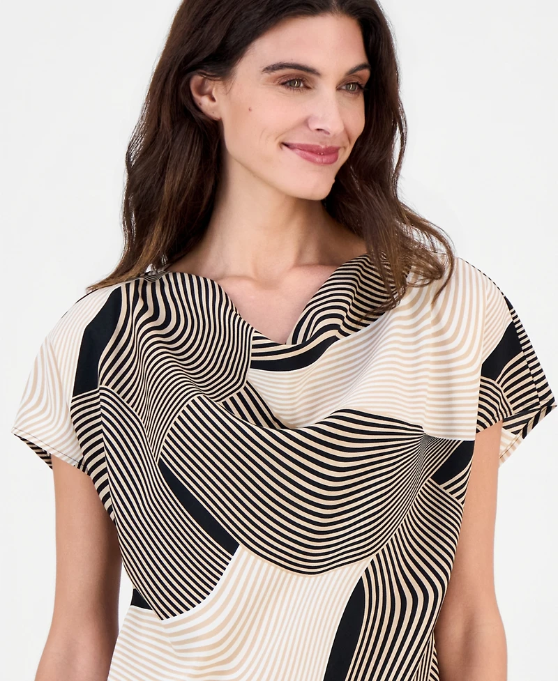 Anne Klein Women's Printed Cowl-Neck Short-Sleeve Top