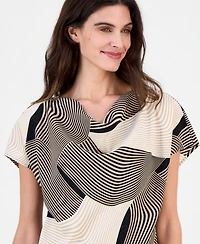 Anne Klein Women's Printed Cowl-Neck Short-Sleeve Top