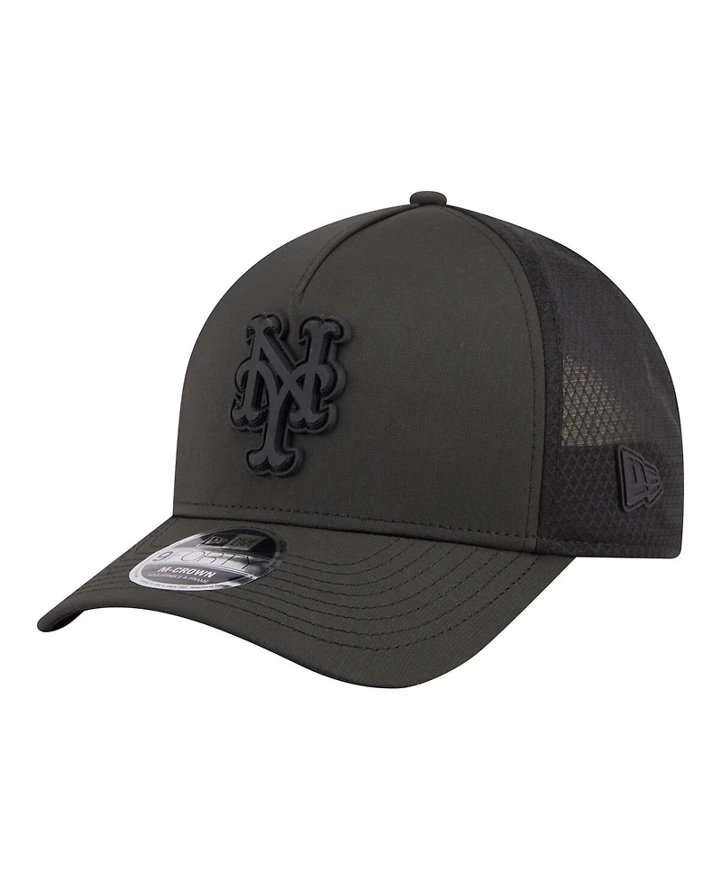 New Era Men's Black New York Mets Badged M-Crown A-Frame 9FORTY Trucker Adjustable Hat