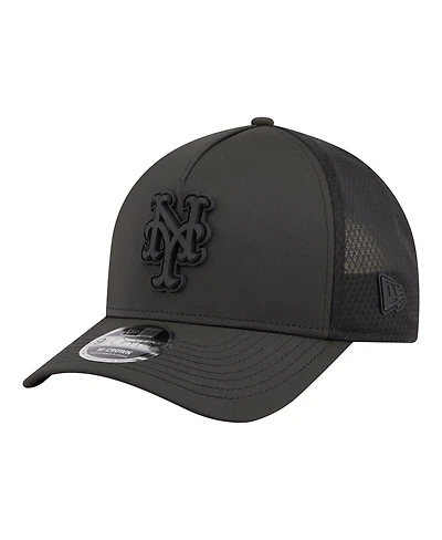 New Era Men's Black New York Mets Badged M-Crown A-Frame 9FORTY Trucker Adjustable Hat