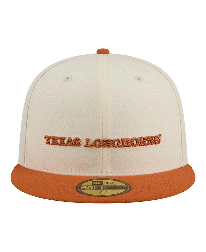 New Era Men's Cream/Texas Orange Texas Longhorns Two-Tone Script 59FIFTY Fitted Hat