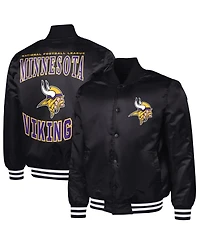 G-iii Sports by Carl Banks Men's Black Minnesota Vikings Adaptive Team Graphic Satin Full-Snap Varsity Jacket