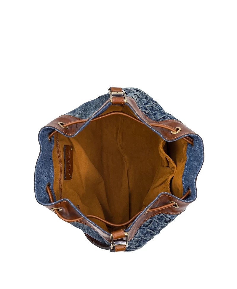 Patricia Nash Belamy Drawstring Washed Woven Denim Small Bucket Bag