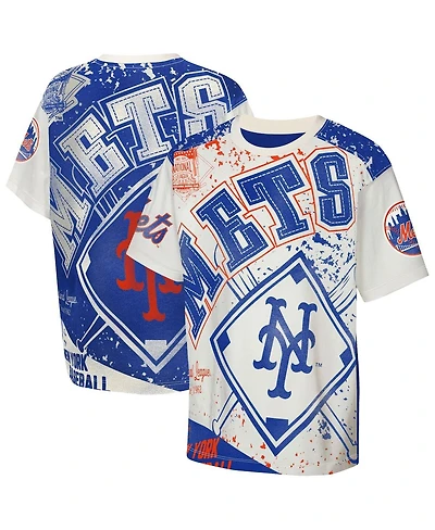 Outerstuff Big Boys and Girls Cream New York Mets League Top Player Bold All-Over-Print T-Shirt