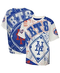Outerstuff Big Boys and Girls Cream New York Mets League Top Player Bold All-Over-Print T-Shirt