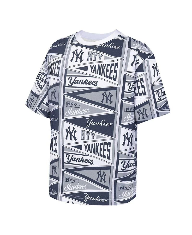 Outerstuff Big Boys and Girls Navy New York Yankees All-Over Pennant T-Shirt