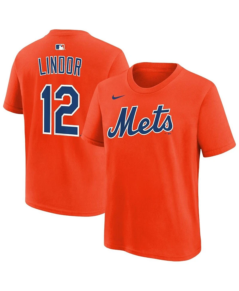 Nike Big Boys and Girls Francisco Lindor Orange New York Mets Name Number T-Shirt