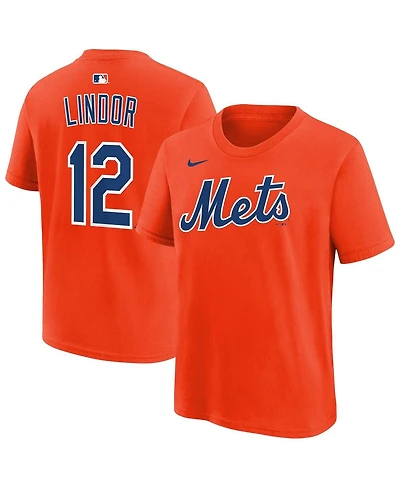 Nike Big Boys and Girls Francisco Lindor Orange New York Mets Name Number T-Shirt