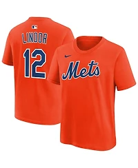 Nike Big Boys and Girls Francisco Lindor Orange New York Mets Name Number T-Shirt