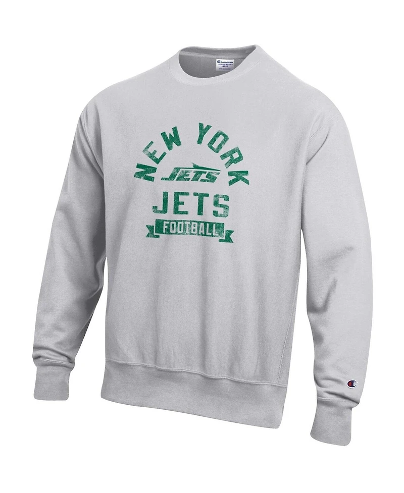 Champion Men's Heather Gray New York Jets Reverse Weave Fleece Pullover Sweatshirt