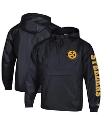 Champion Men's Black Pittsburgh Steelers Packable Hooded Windbreaker Half-Zip Jacket