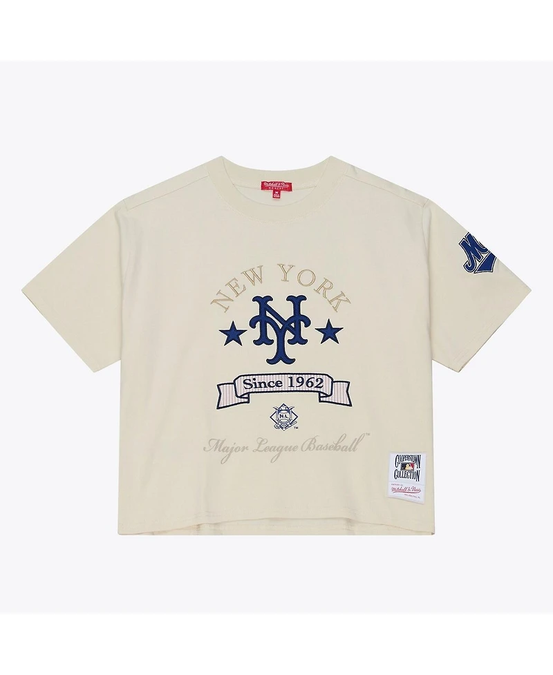 Mitchell & Ness Women's Cream New York Mets Cooperstown Yacht Rock Boxy Cropped T-Shirt