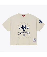 Mitchell & Ness Women's Cream New York Mets Cooperstown Yacht Rock Boxy Cropped T-Shirt