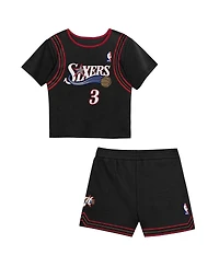 Mitchell & Ness Toddler 2-Piece Allen Iverson Black Philadelphia 76ers Play by Place T-Shirt and Shorts Set