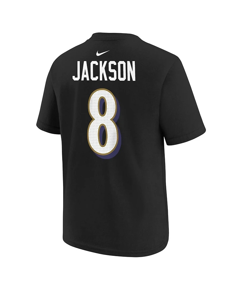 Nike Big Boys and Girls Lamar Jackson Black Baltimore Ravens Player Name & Number T-Shirt