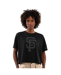 Starter Women's Black San Francisco Giants Rhinestone Sprinkle Boxy Cropped T-Shirt