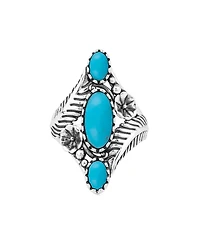 American West Jewelry Sterling Silver Kingman Turquoise Oval Leaf and Vine Ring