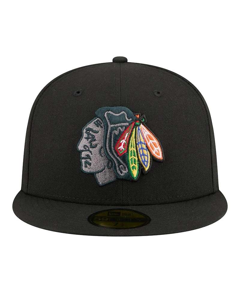 New Era Men's Black Chicago Blackhawks Color Pop 59FIFTY Fitted Hat