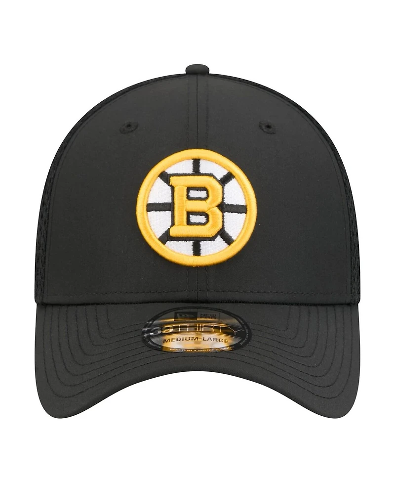 New Era Men's Black Boston Bruins Logo 39THIRTY Flex Hat
