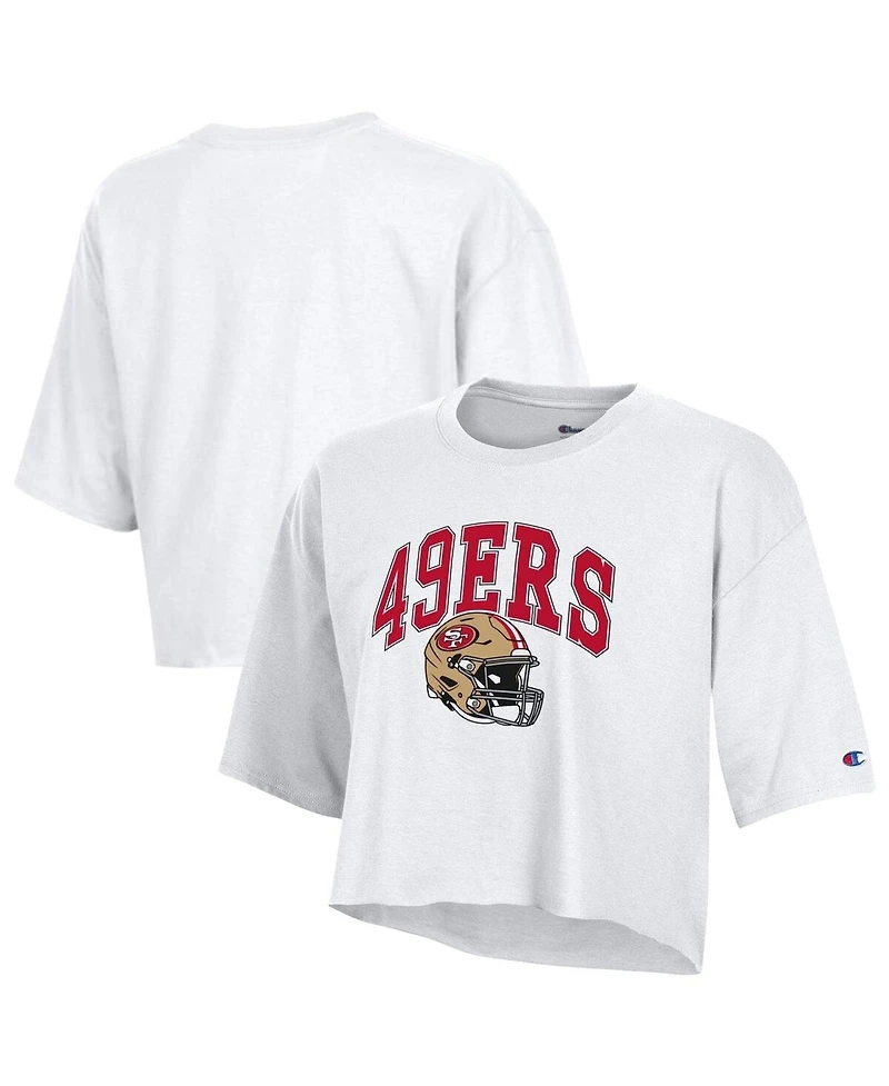 Champion Women's White San Francisco 49ers Boyfriend Cropped T-Shirt