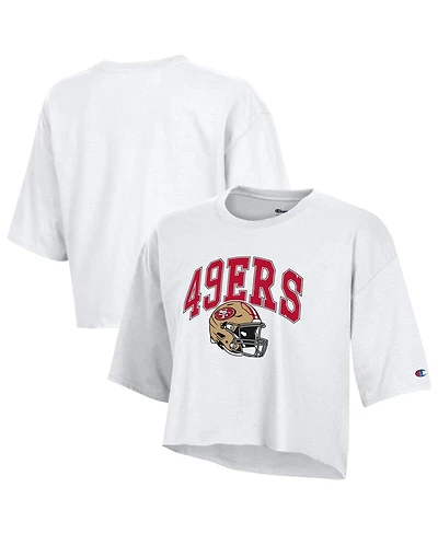 Champion Women's White San Francisco 49ers Boyfriend Cropped T-Shirt