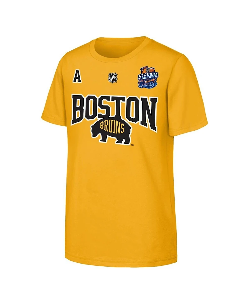 Fanatics Big Boys and Girls David Pastrnak Gold Boston Bruins Alternate Captain 2026 Stadium Series T-Shirt