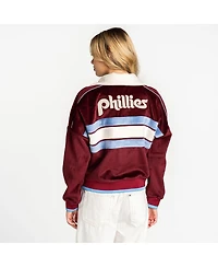 The Wild Collective Women's Burgundy Philadelphia Phillies Velvet Cord Full-Zip Jacket