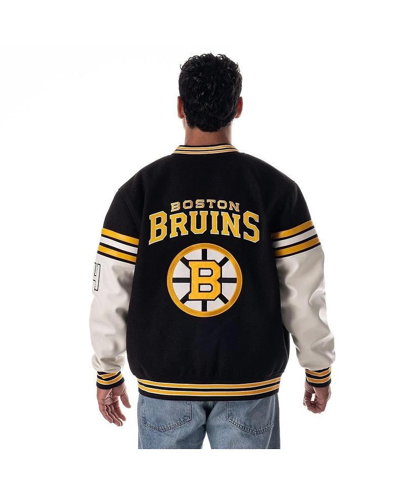 The Wild Collective Men's and Women's Black Boston Bruins Drop Shoulder Full-Snap Varsity Jacket