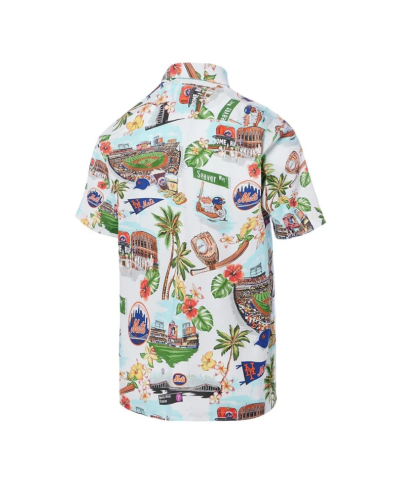 Reyn Spooner Men's White New York Mets Scenic Tri-Blend Button-Down Shirt