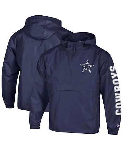 Champion Men's Navy Dallas Cowboys Packable Hooded Windbreaker Half-Zip Jacket