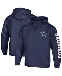 Champion Men's Navy Dallas Cowboys Packable Hooded Windbreaker Half-Zip Jacket