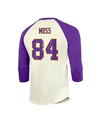 Majestic Threads Men's Randy Moss Cream/Purple Minnesota Vikings Retired Player Name & Number 3/4 Raglan Sleeve T-Shirt