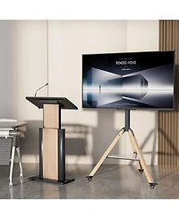 Unho Corner Floor Tv Stand with Wheels for 40-75 Inch Tvs, Wood Tripod TV Mount, Vesa 600x400 up to 88lbs