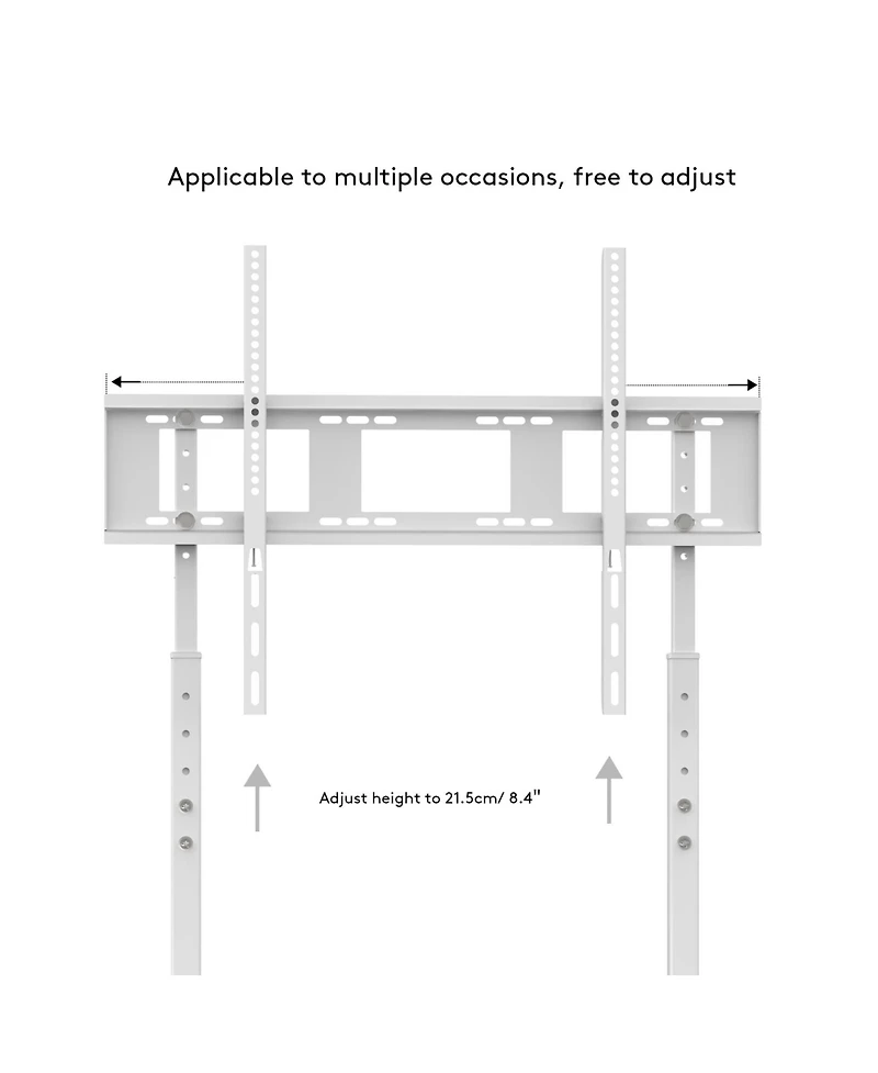 Unho No Drill Tv Stand, 3-Level Height Adjustable, Stable Bottom Bar, Easy Install, Wall-Leaning