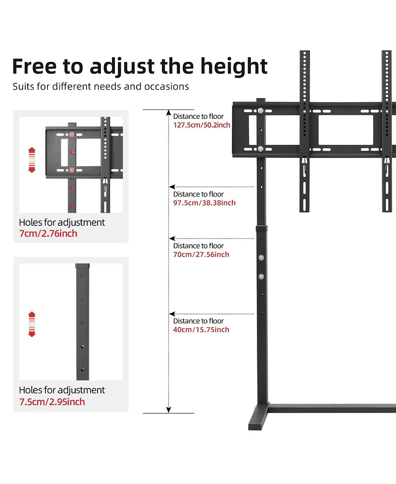 Unho Free Standing Floor Tv Stand, Against The Wall Tv Bracket, Height Adjustable Mount for 32-85 Inch Flat Panel Tv